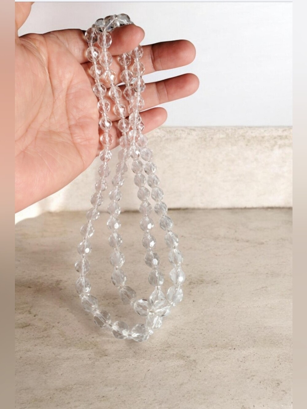 Vtg. Clear Crystal Necklace